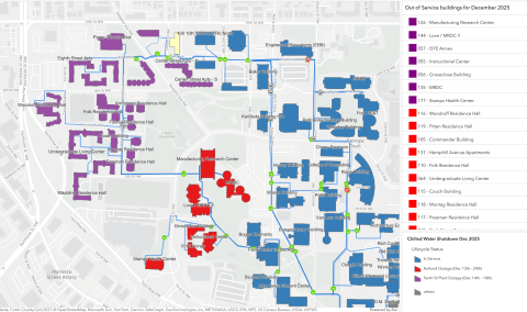 Image of affected buildings during annual planned chilled water outage.